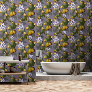 Golden Mango Pattern with White Blossoms on Taupe Wallpaper