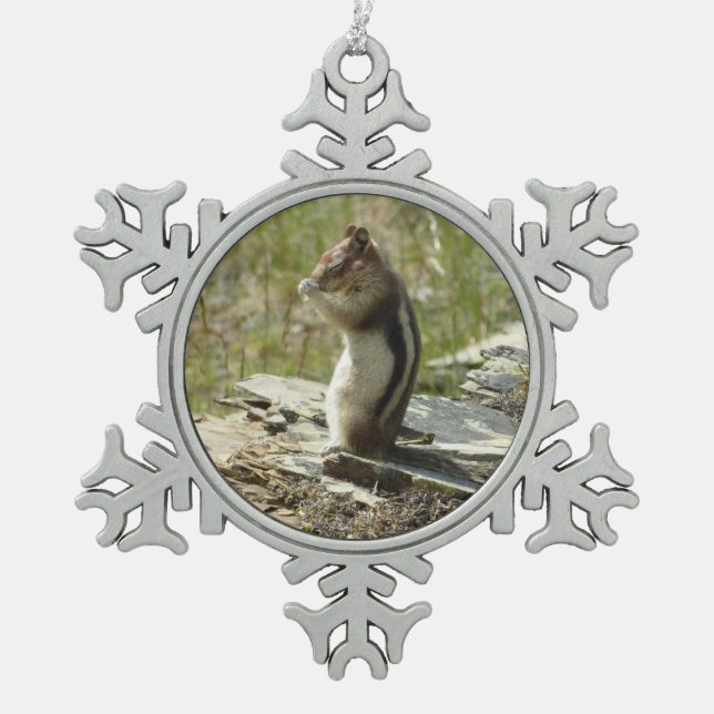 Golden-Mantled Ground Squirrel at Glacier I Snowflake Pewter Christmas Ornament (Front)