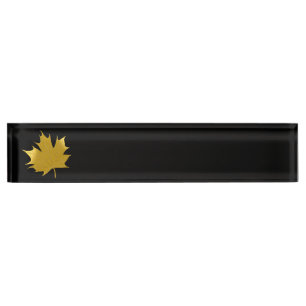 Golden maple leaf nameplate