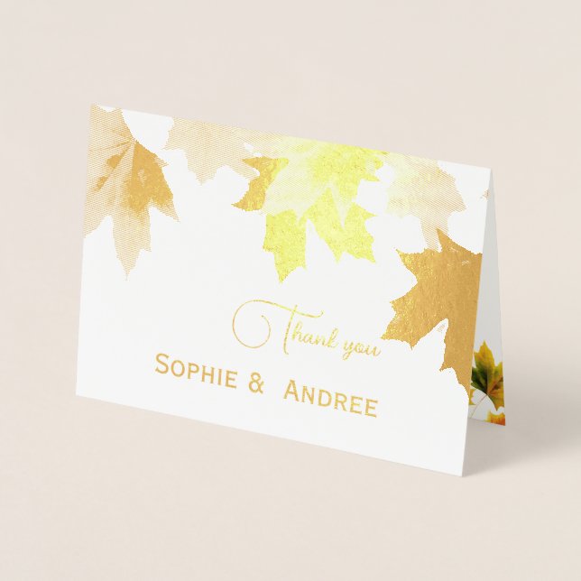 Golden  maple leaves - add wedding photo foil card (Front)