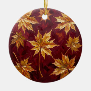 Golden Maple Leaves Autumn Painting Ceramic Tree Decoration