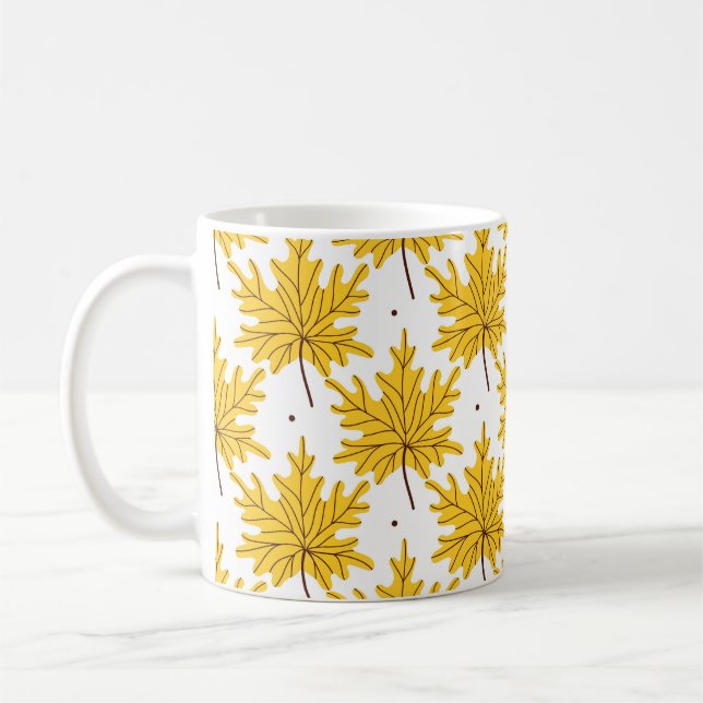 Golden Maple Leaves Autumn Pattern Coffee Mug (Left)