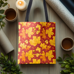 Golden Maple Leaves Fall Tote Bag with Acorn
