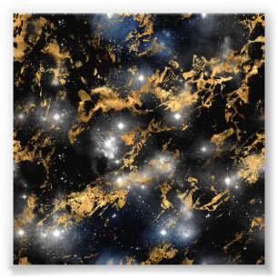 Golden Marble Dark Starry Night Space Lover Galaxy Photo Print