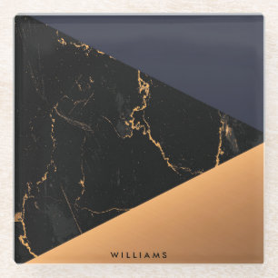 Golden Marble Geometric Glass Coaster