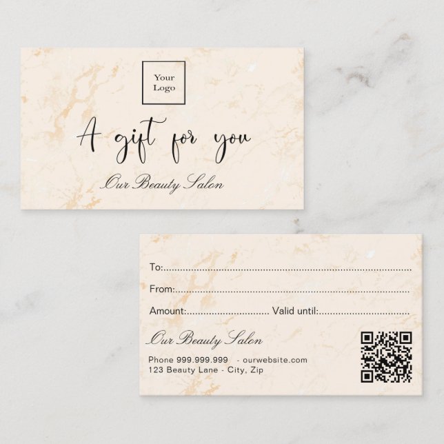 Golden marble logo qr code gift certificate (Front/Back)