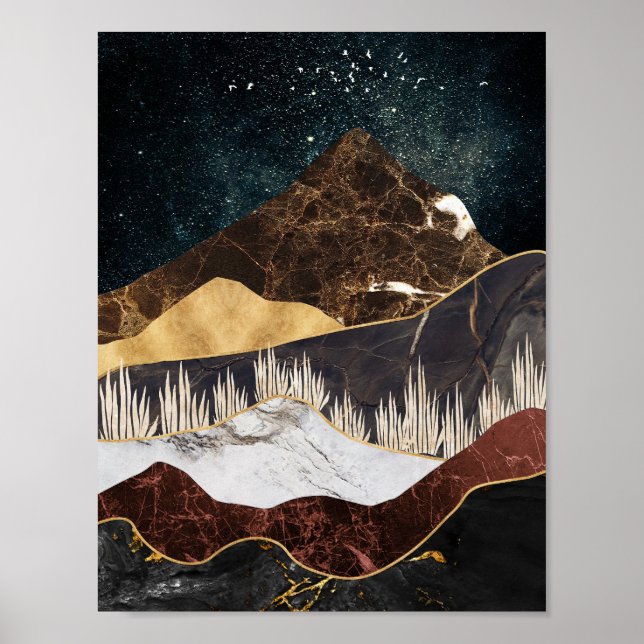 Golden Marble Mountain Under Starry Sky Poster (Front)