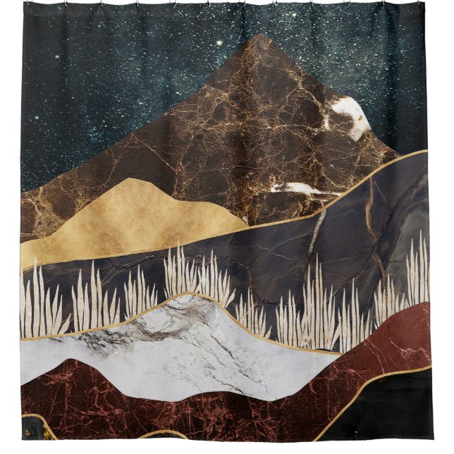 Golden Marble Mountain Under Starry Sky Shower Curtain (Front)