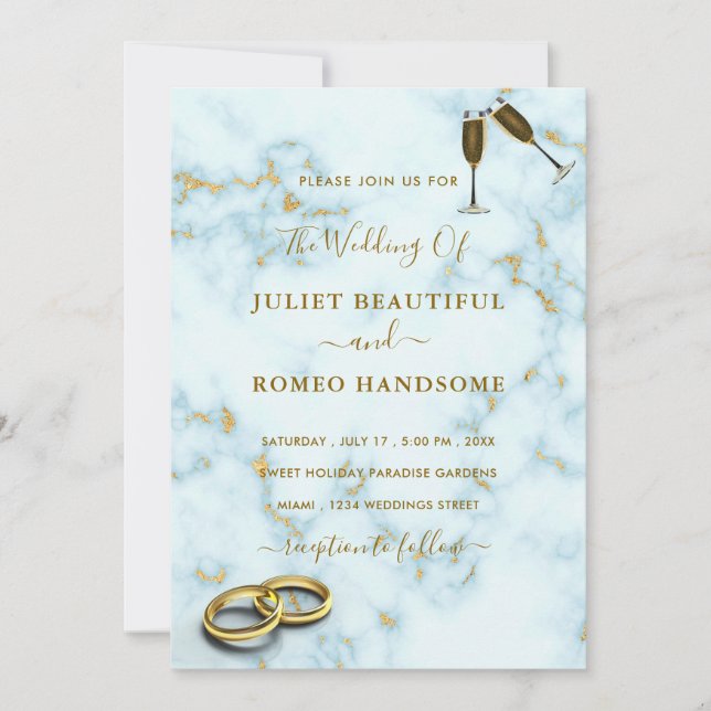 Golden Marble QR Code Wedding Invitations Example (Front)
