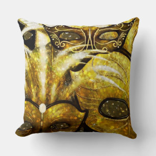 Golden Mardi Gras Masks Throw Pillow