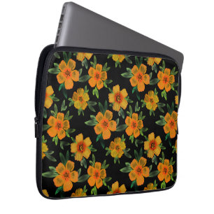Golden Marigold Bloom on Black  Laptop Sleeve