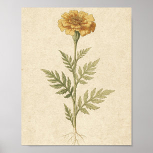 Golden Marigold Botanical Flower Art Poster