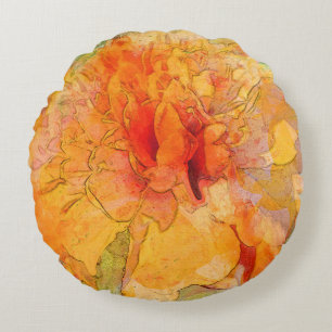 Golden Marigold Flower Watercolor Round Cushion