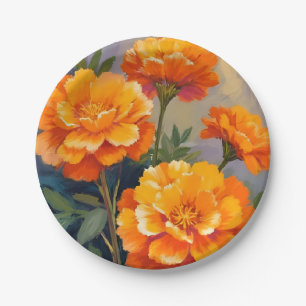 Golden Marigolds Watercolor Flowers Floral Paper Plate