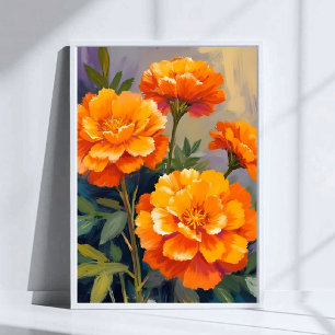 Golden Marigolds   Watercolor Flowers Floral Poster