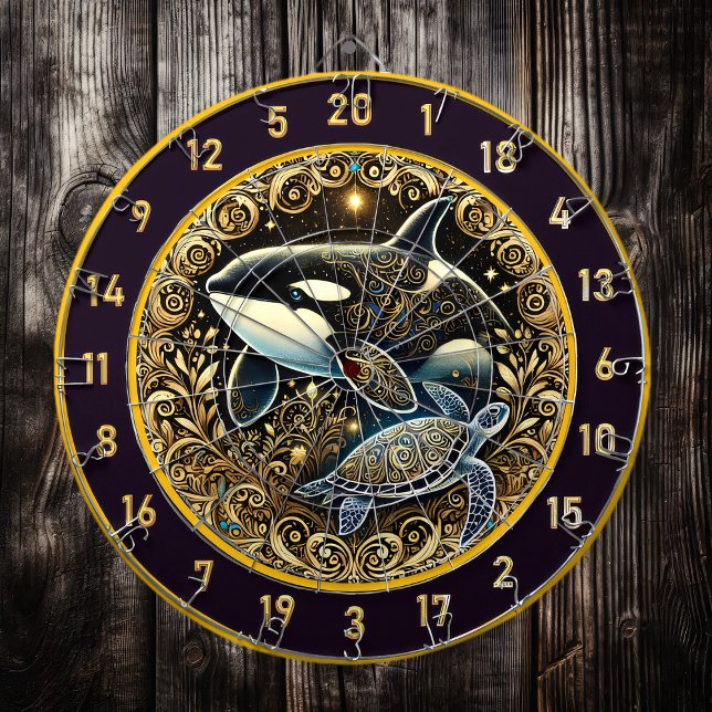 Golden Marine Life Killer Whale Art Dartboard (Creator Uploaded)