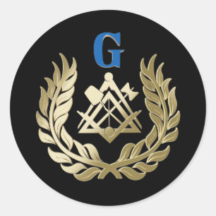 Golden masonry symbol classic round sticker
