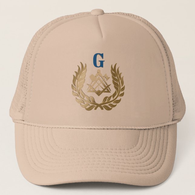 Golden masonry symbol trucker hat (Front)