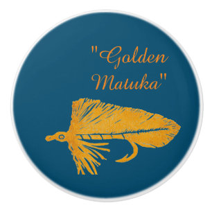 Golden Matuka streamer, fly fishing, fly tying art Ceramic Knob