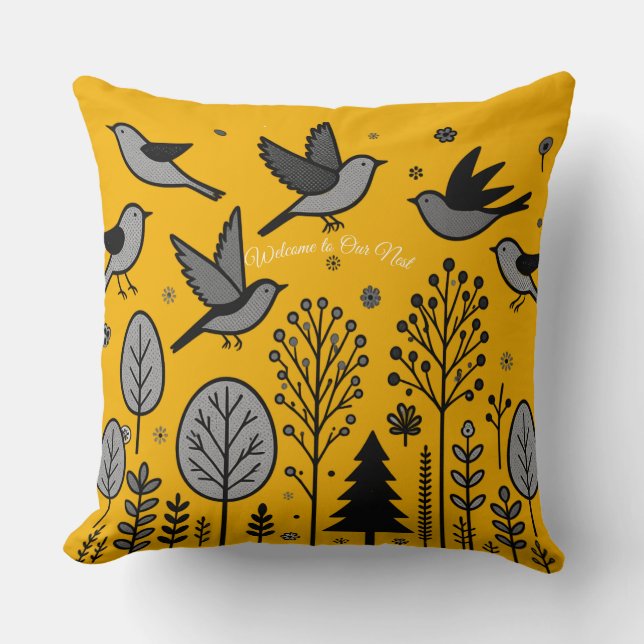 Golden Meadow Birds Cushion (Front)