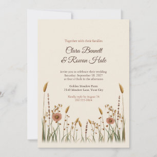 Golden Meadow Grasses Boho Wedding Invitation