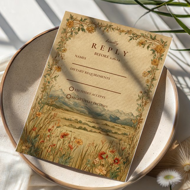 Golden Meadow Mountain Wedding RSVP Card (Creator Uploaded)
