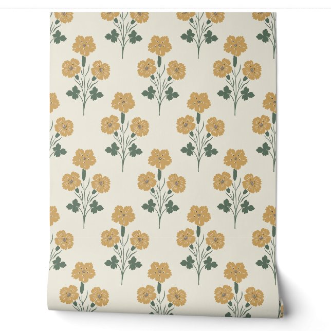 Golden Meadow Radiant Botanical Wallpaper (Unrolling)