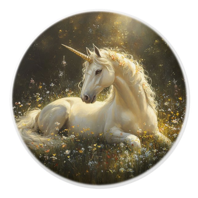 Golden Meadow Unicorn Ceramic Knob (Front)