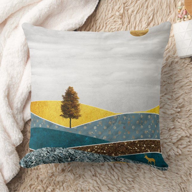 Golden Meadow with Tree and Deer Cushion (Blanket)