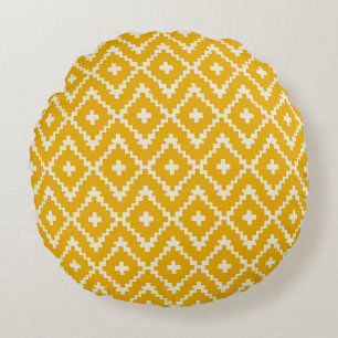 Golden Medina: Yellow Andalusian Moroccan Geometry Round Cushion