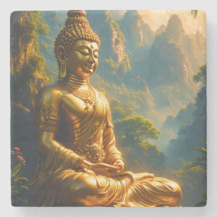 Golden Meditation in the Thai Peaks Stone Coaster