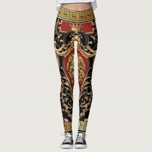 Golden Medusa and Seraphs Black, Gold and Red Leggings