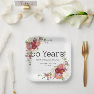 "Golden Memories: Celebrating 50 Years of Love" Paper Plate