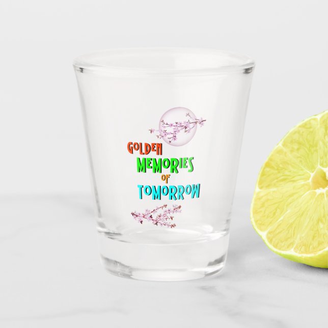 Golden Memories Of Tomorrow blossoms Moon Sakura Shot Glass (Front)