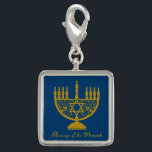 Golden Menorah Charm<br><div class="desc">Square sterling silver-plated charm with an image of a golden menorah and optional text on royal blue. See matching square button,  large square premium metal keychain,  square necklace and wrist watch. See the entire Hanukkah Charm collection under the ACCESSORIES category in the HOLIDAYS section.</div>