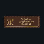 Golden Menorah & Diagonal Stripes<br><div class="desc">This return address label features a golden menorah on a chocolate brown coloured centre and the background is light and dark brown diagonal stripes. The text on this label can be customised and used as either a return address label or can be used as a gift tag!</div>