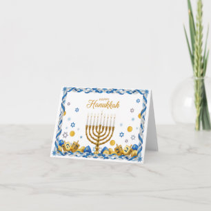 Golden Menorah & Dreidel — Happy Hanukkah Card