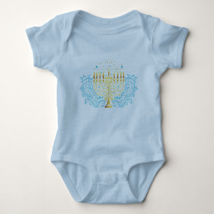 Golden menorah Hanukkah greeting festival of light Baby Bodysuit