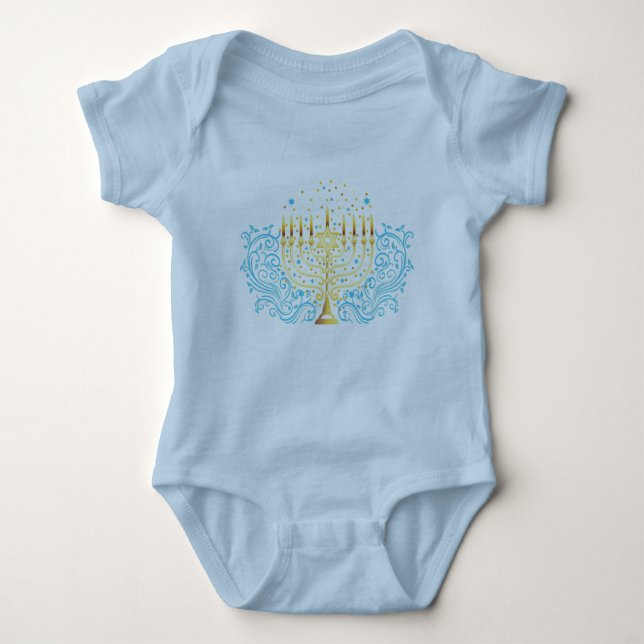 Golden menorah Hanukkah greeting festival of light Baby Bodysuit (Front)