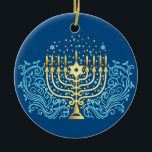 Golden menorah Hanukkah greeting festival of light Ceramic Tree Decoration<br><div class="desc">Golden menorah Hanukkah greeting festival of lights decoration</div>