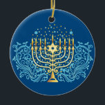 Golden menorah Hanukkah greeting festival of light Ceramic Tree Decoration<br><div class="desc">Golden menorah Hanukkah greeting festival of lights decoration</div>