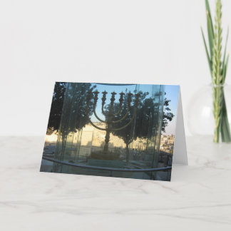 Golden menorah holiday card