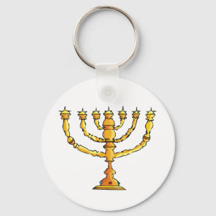 Golden Menorah Jewish Candle Holder Key Ring