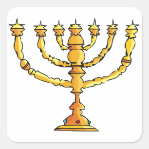 Golden Menorah Jewish Candle Holder Square Sticker