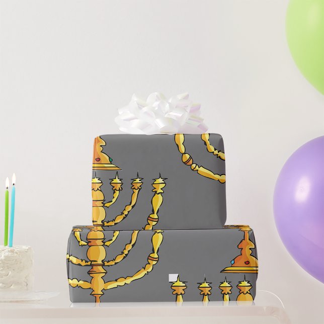 Golden Menorah Jewish Candle Holder Wrapping Paper (Creator Uploaded)