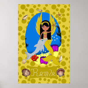 Golden Merfaery and Dolphin Print