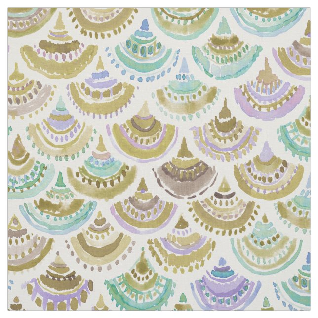 GOLDEN MERMACITA Watercolor Mermaid Scales Fabric (Swatch)