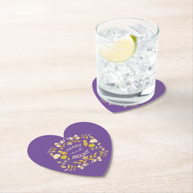 GOLDEN MERRY AND BRIGHT personalised Paper Coaster (Insitu)