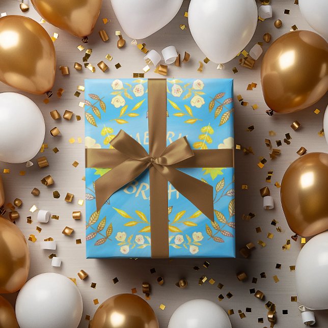 GOLDEN MERRY AND BRIGHT personalised Wrapping Paper (Creator Uploaded)