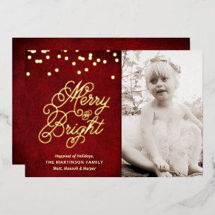 Golden Merry & Bright on Red Photo 